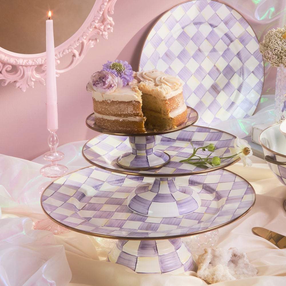 Violet Check Mini Pedestal Platter (Mackenzie Childs)