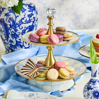 Sky Blue Check Two Tier Sweet Stand (Mackenzie Childs)