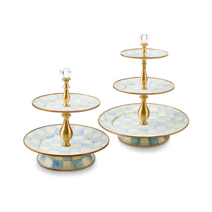 Sky Blue Check Two Tier Sweet Stand (Mackenzie Childs)