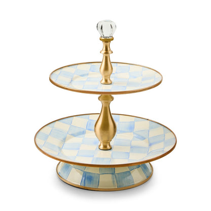 Sky Blue Check Two Tier Sweet Stand (Mackenzie Childs)