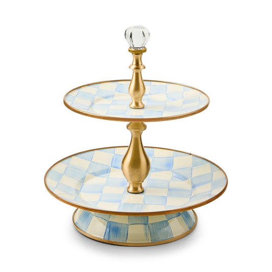 Sky Blue Check Two Tier Sweet Stand (Mackenzie Childs)