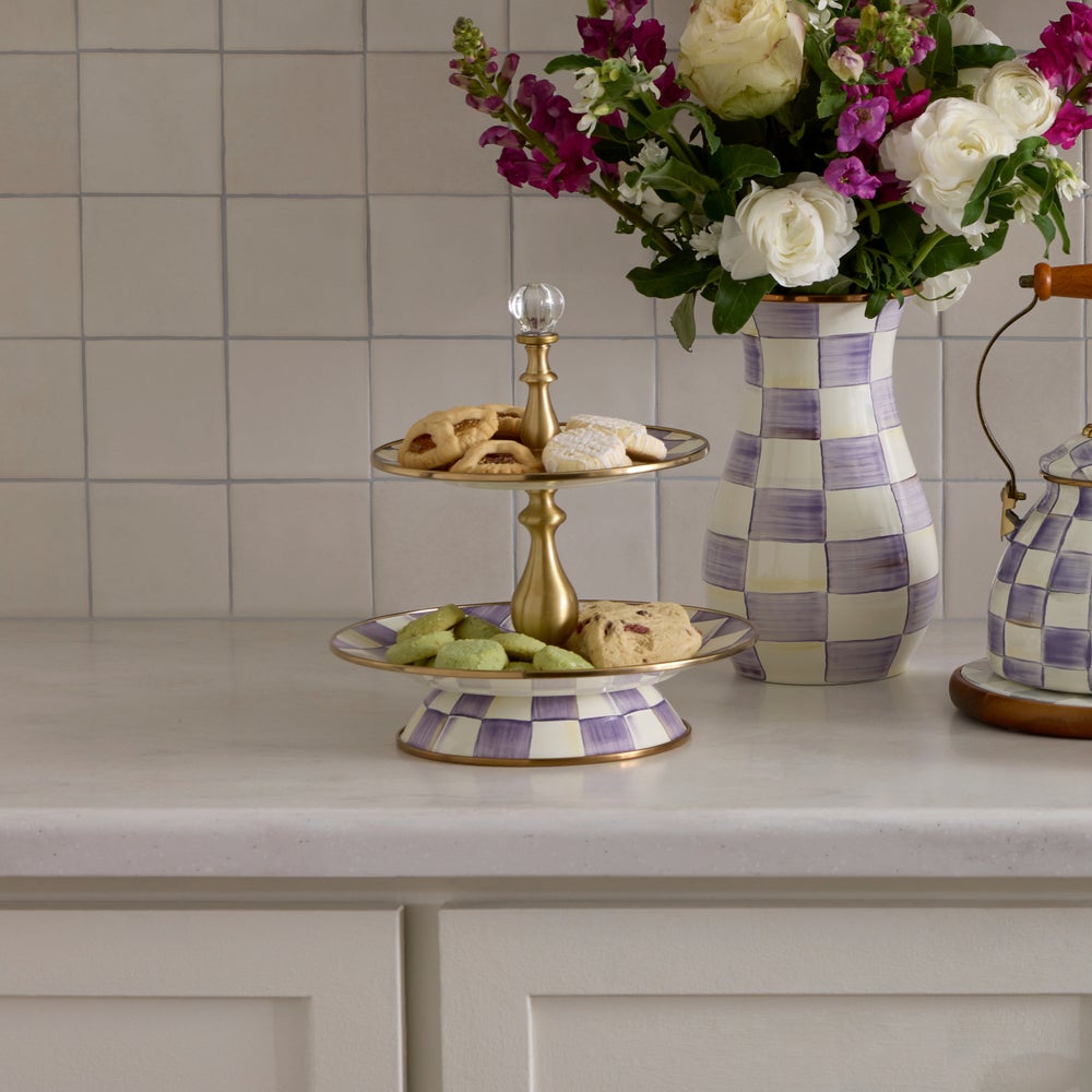 Violet Check Two Tier Sweet Stand (Mackenzie Childs)