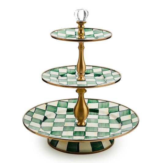 Emerald Check Three Tier Sweet Stand (Mackenzie Childs)