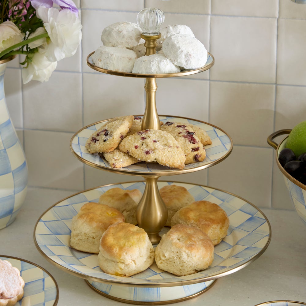 Sky Blue Check Three Tier Sweet Stand (Mackenzie Childs)