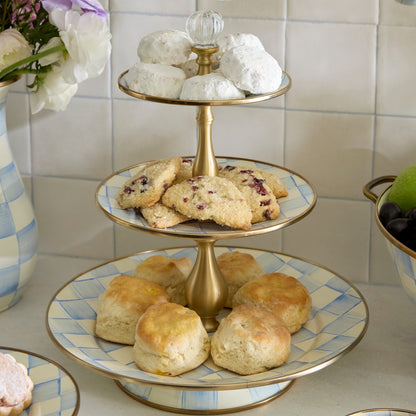 Sky Blue Check Three Tier Sweet Stand (Mackenzie Childs)