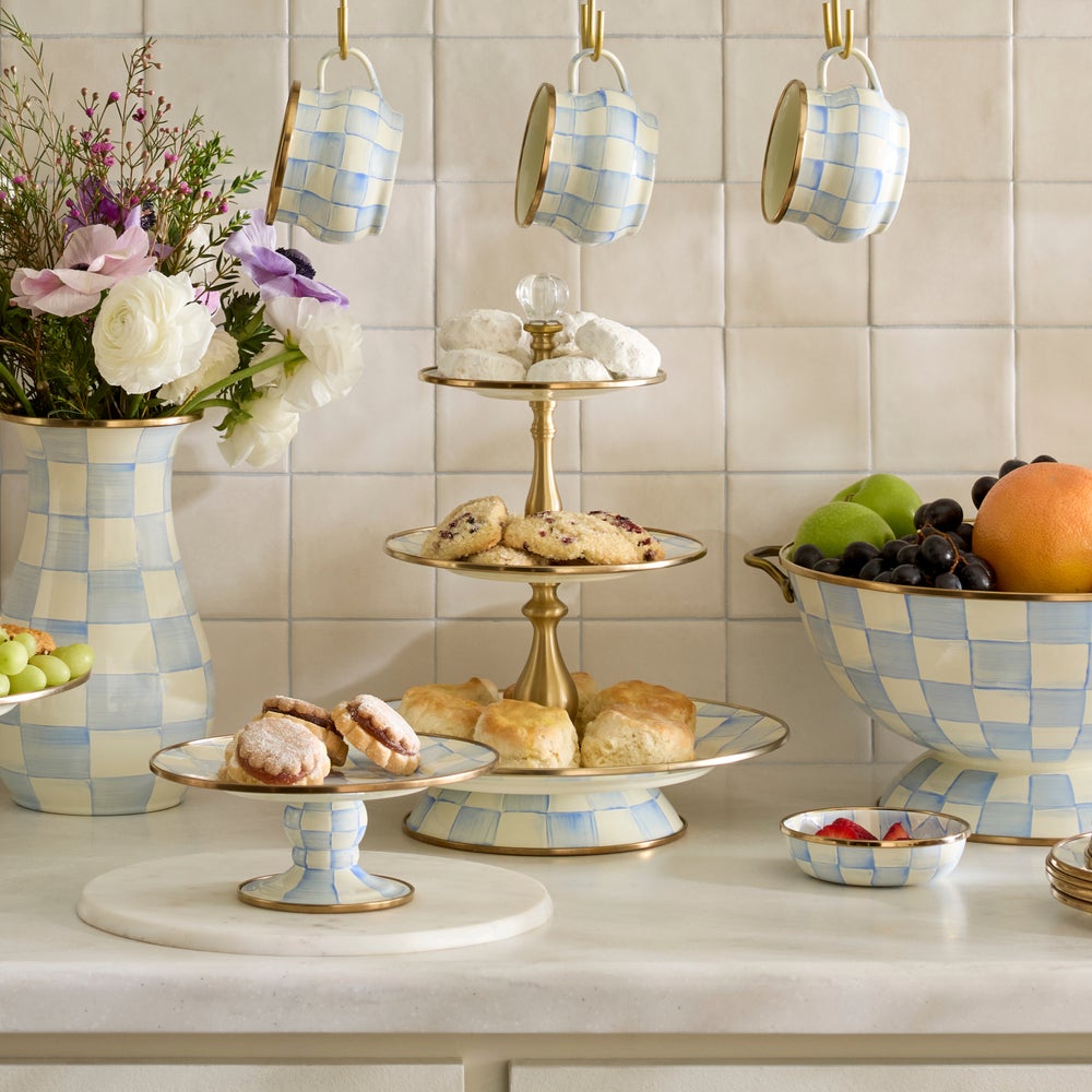 Sky Blue Check Three Tier Sweet Stand (Mackenzie Childs)