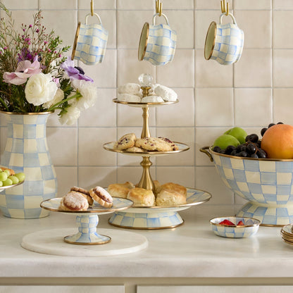 Sky Blue Check Three Tier Sweet Stand (Mackenzie Childs)