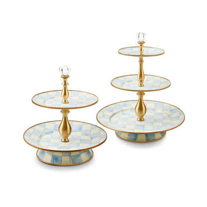 Sky Blue Check Three Tier Sweet Stand (Mackenzie Childs)