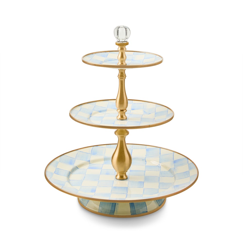 Sky Blue Check Three Tier Sweet Stand (Mackenzie Childs)