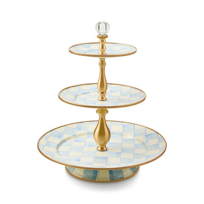 Sky Blue Check Three Tier Sweet Stand (Mackenzie Childs)
