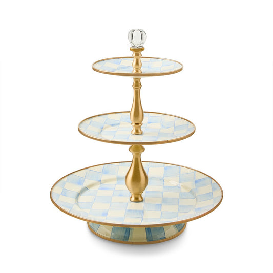 Sky Blue Check Three Tier Sweet Stand (Mackenzie Childs) - PRE ORDER