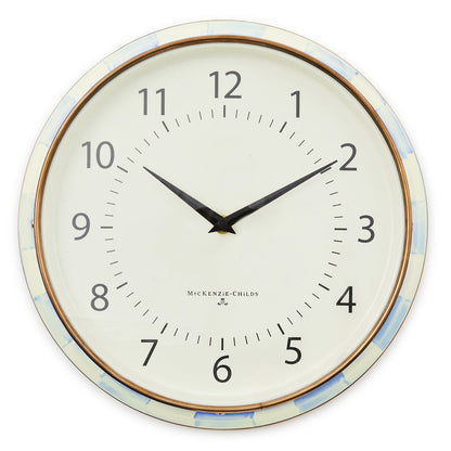 Sky Blue Check School Wall Clock (Mackenzie Childs) - PRE ORDER