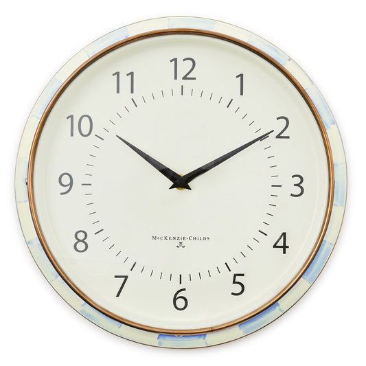 Sky Blue Check School Wall Clock (Mackenzie Childs) - PRE ORDER
