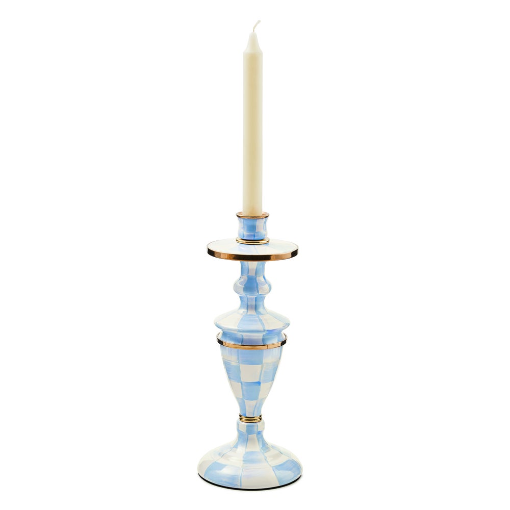 Sky Blue Check Medium Candlestick (Mackenzie Childs) - PRE ORDER