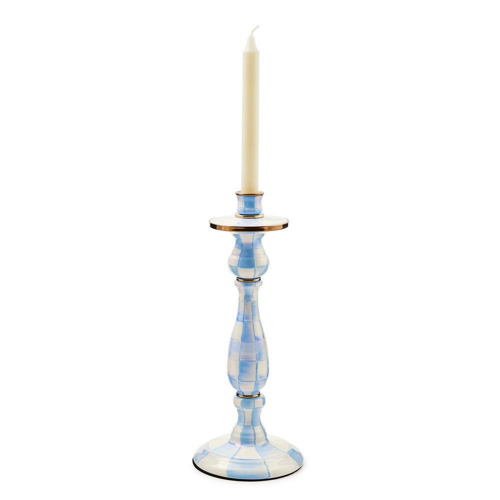 Sky Blue Check Large Candlestick (Mackenzie Childs) - PRE ORDER