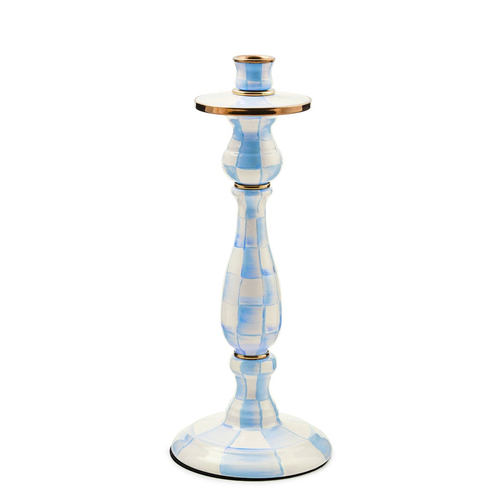 Sky Blue Check Large Candlestick (Mackenzie Childs) - PRE ORDER
