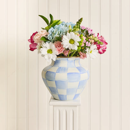 Sky Blue Check Large Vase (Mackenzie Childs) - PRE ORDER