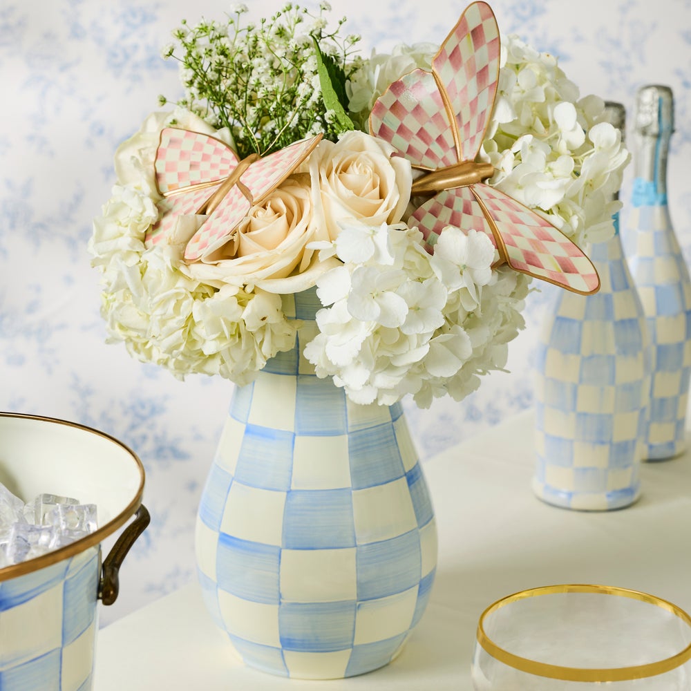 Sky Blue Check Tall Vase (Mackenzie Childs) - PRE ORDER