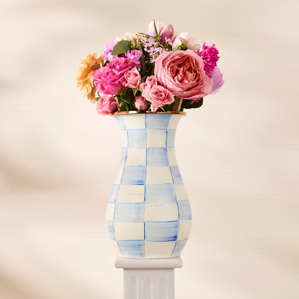 Sky Blue Check Tall Vase (Mackenzie Childs) - PRE ORDER