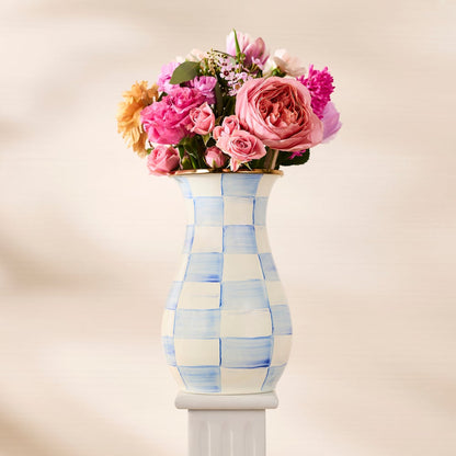 Sky Blue Check Tall Vase (Mackenzie Childs) - PRE ORDER
