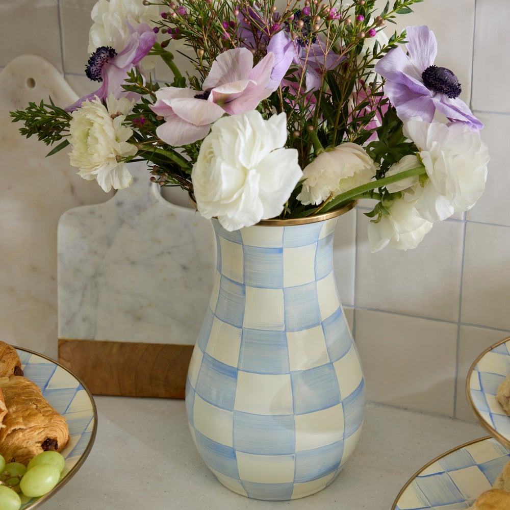 Sky Blue Check Tall Vase (Mackenzie Childs) - PRE ORDER