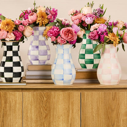 Sky Blue Check Tall Vase (Mackenzie Childs) - PRE ORDER