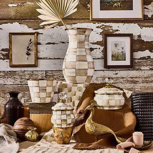 Mocha Check Tall Vase (Mackenzie Childs)
