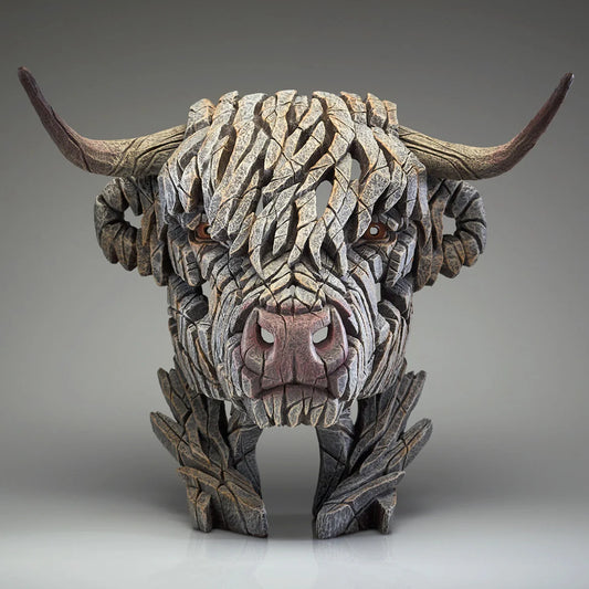 Highland Cow Bust Sculpture - White (Edge Sculpture by Matt Buckley)