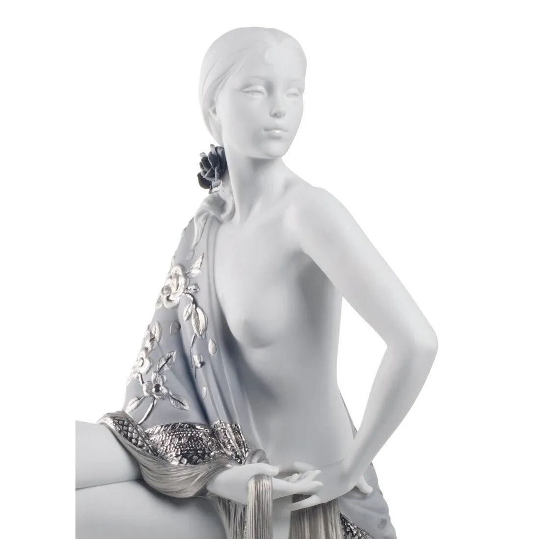 Nude With Shawl Woman Figurine - Silver Lustre (Lladro Special Order)