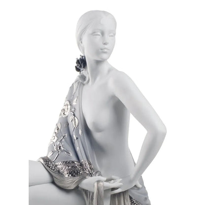 Nude With Shawl Woman Figurine - Silver Lustre (Lladro Special Order)