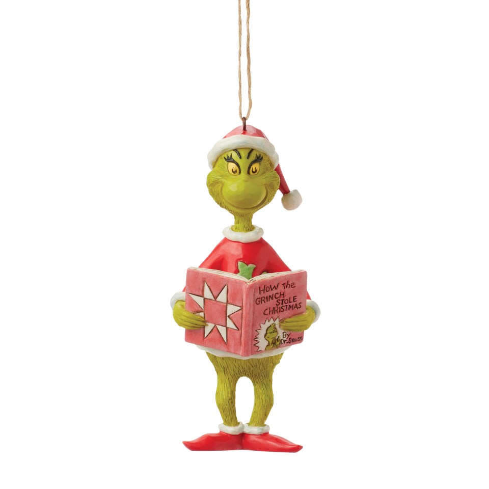 Grinch Reading Book Hanging Ornament (Jim Shore)