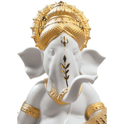 Veena Ganesha Figurine - Golden Lustre (Lladro Special Order)