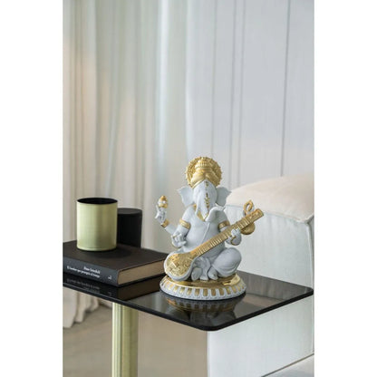 Veena Ganesha Figurine - Golden Lustre (Lladro Special Order)
