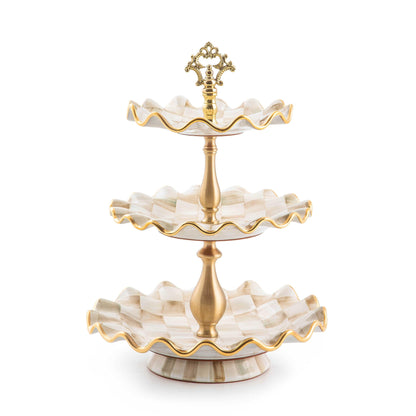 Parchment Check Three Tier Sweet Stand (Mackenzie Childs) - Gallery Gifts Online 