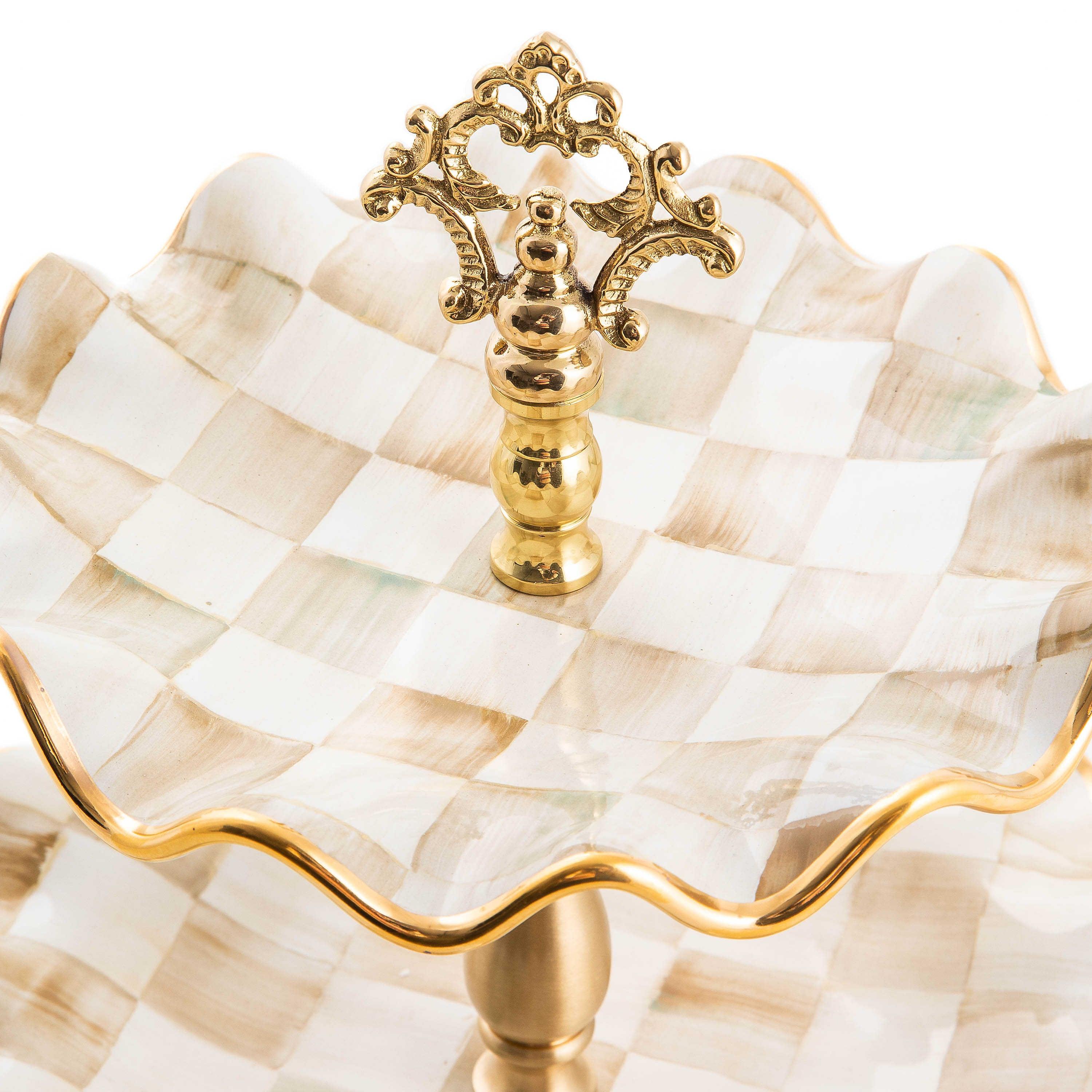 Parchment Check Three Tier Sweet Stand (Mackenzie Childs) - Gallery Gifts Online 