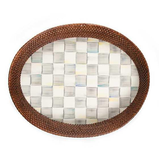 Sterling Check Rattan & Enamel Tray - Large (Mackenzie Childs) - Gallery Gifts Online 