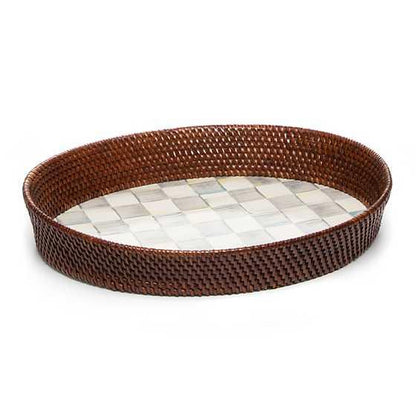 Sterling Check Rattan & Enamel Tray - Large (Mackenzie Childs) - Gallery Gifts Online 