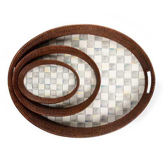 Sterling Check Rattan & Enamel Tray - Large (Mackenzie Childs) - Gallery Gifts Online 