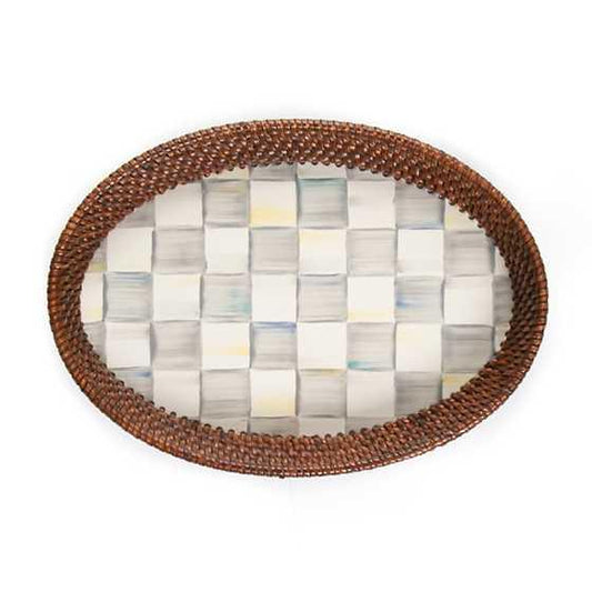 Sterling Check Rattan & Enamel Tray - Small (Mackenzie Childs) - Gallery Gifts Online 