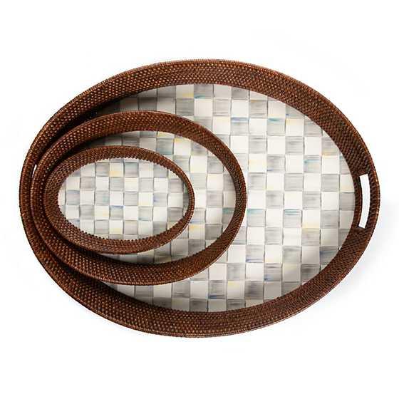 Sterling Check Rattan & Enamel Tray - Small (Mackenzie Childs) - Gallery Gifts Online 