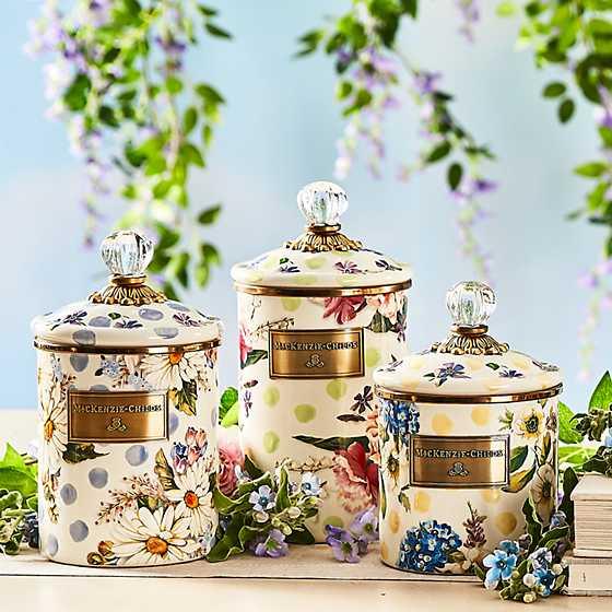 Wildflowers Enamel Medium Canister - Blue (Mackenzie Childs) - Gallery Gifts Online 