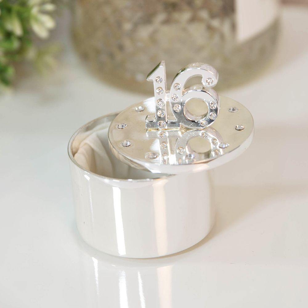 16th Birthday Silver Plated Crystal Trinket Box (Widdop) - Gallery Gifts Online 