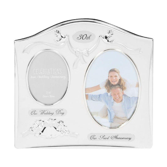 30th Anniversary Double Photo Frame Silver Plated (Widdop) - Gallery Gifts Online 