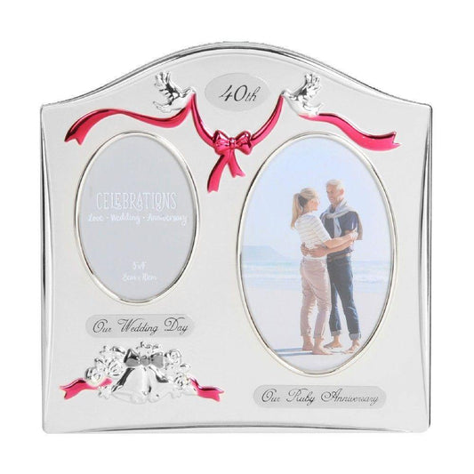 40th Anniversary Double Photo Frame Silver Plated (Widdop) - Gallery Gifts Online 