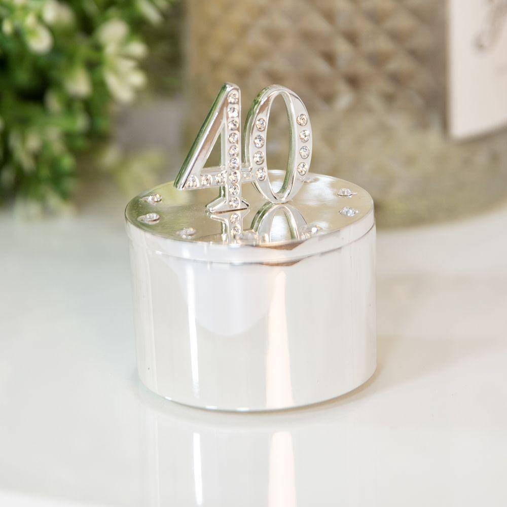 40th Birthday Silver Plated Crystal Trinket Box (Widdop) - Gallery Gifts Online 