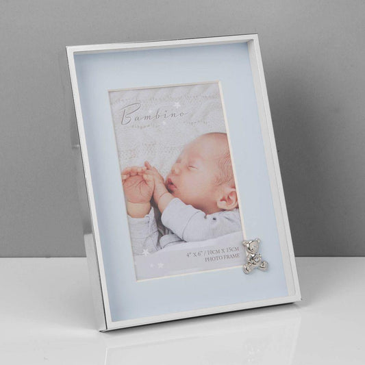 4x6 Nickle Plated, Blue Mount Photo Frame - Bambino (Widdop) - Gallery Gifts Online 