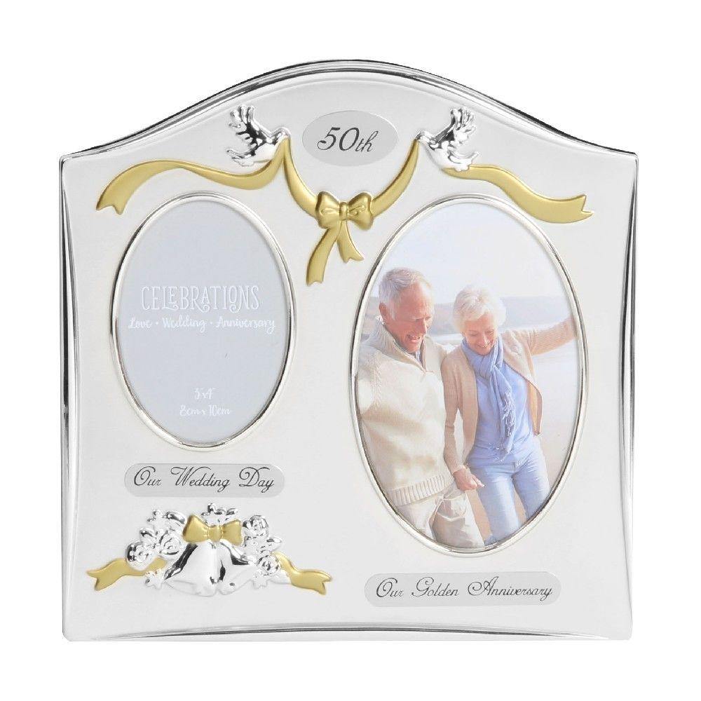 50th Anniversary Double Silver Plated Photo Frame (Widdop) - Gallery Gifts Online 