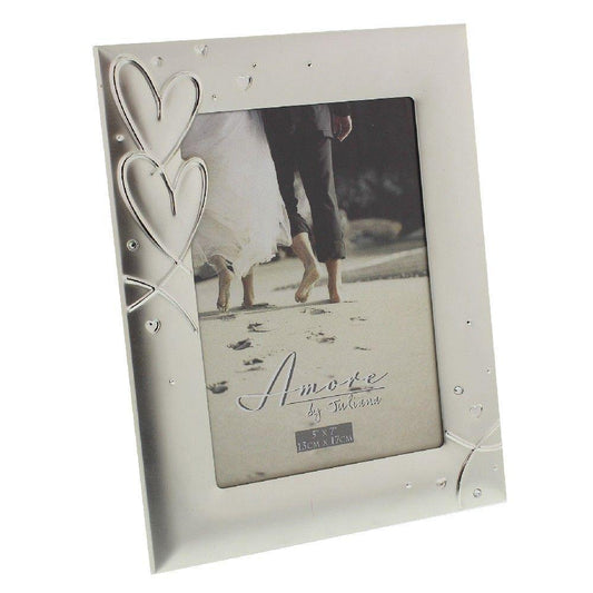 5x7 Silver Plated Hearts & Crystals Photo Frame - Amore (Widdop) - Gallery Gifts Online 