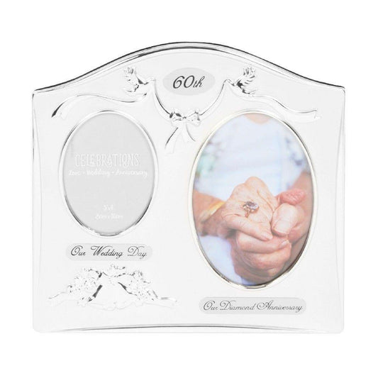 60th Anniversary Silver Plated Double Photo Frame (Widdop) - Gallery Gifts Online 
