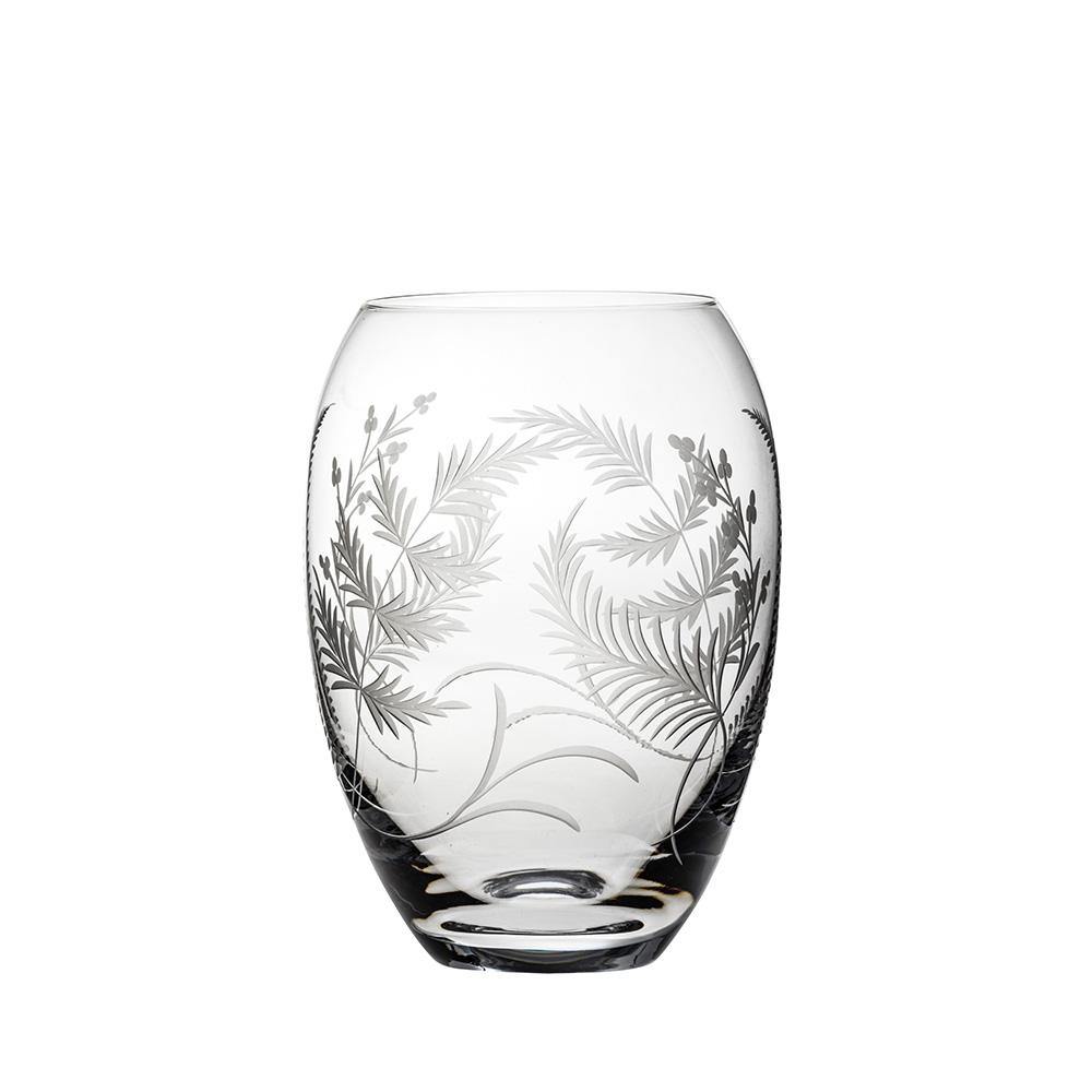 7" Sized Barrel Vase - Woodland Fern (Royal Scot Crystal) - Gallery Gifts Online 